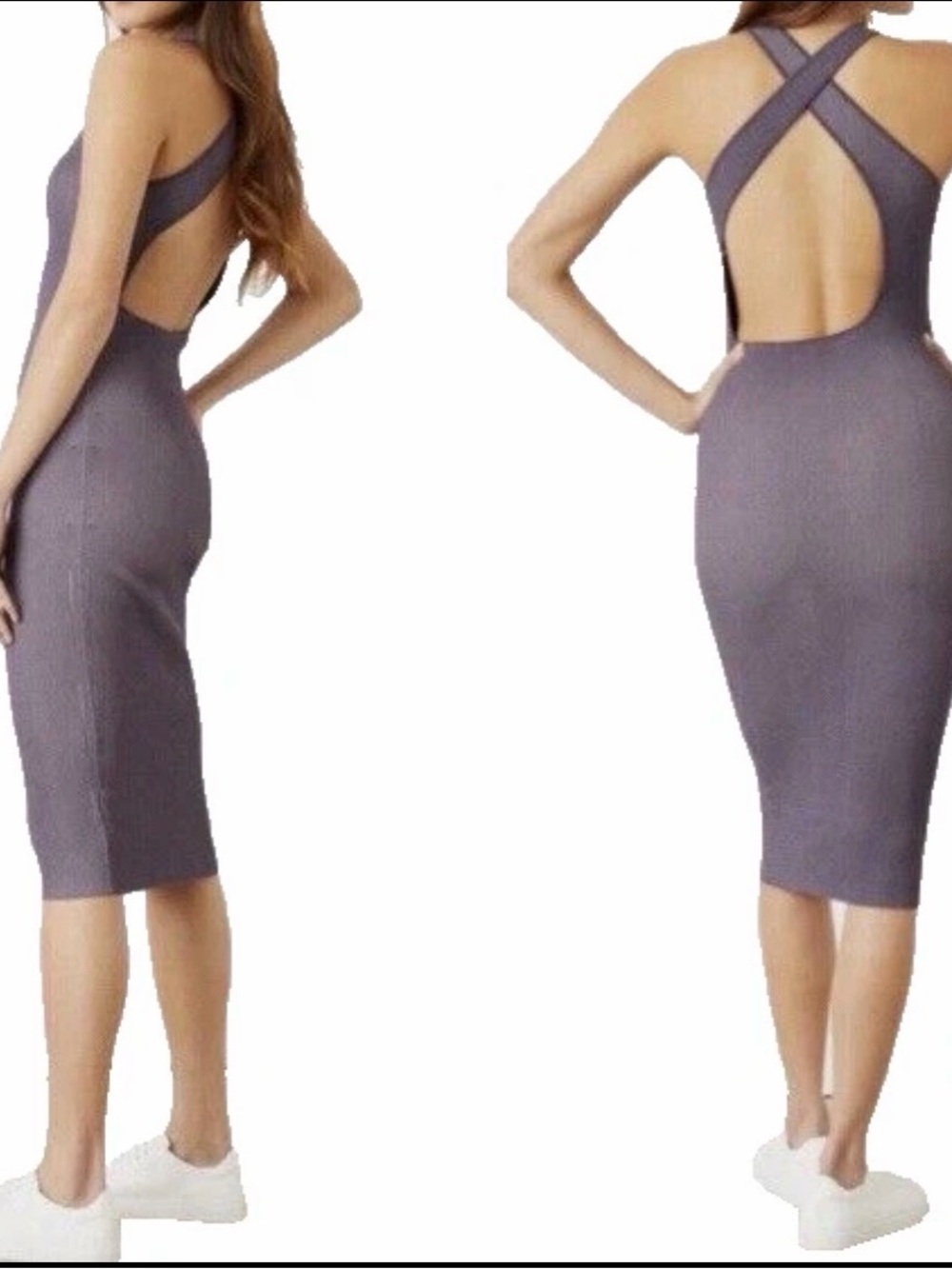 Bandier Le Ore sea fog purple open back ribbed dress